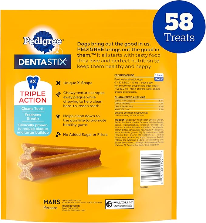 Pedigree Dentastix Small and Toy Breed Dog Treats, Original with Real Chicken, 14 oz. Bag (58 Treats)