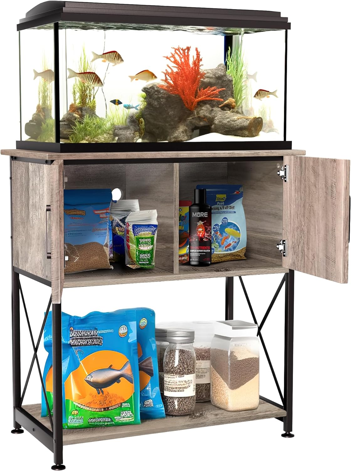 20-29 Gallon Aquarium Stand Metal Frame Fish Tank Stand with Cabinet Storage, for 20 Gallon Long Aquarium,30.7" L*16.5" W Tabletop,330LBS Capacity Grey PG01YGZ