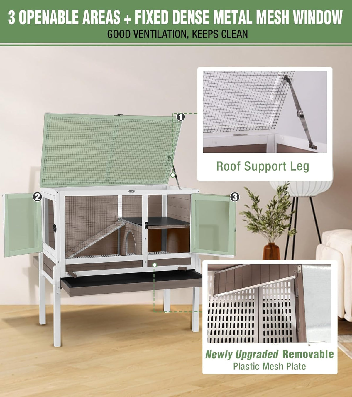 GUTINNEEN Guinea Pig Cage Rabbit Cage Indoor with Chew-Proof Edges, Clean Deep Tray, Leakproof PVC Layer, Small Animals Cage with Adjustable Legs - Brown