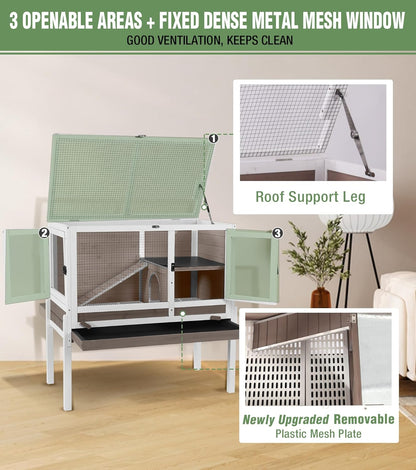 GUTINNEEN Guinea Pig Cage Rabbit Cage Indoor with Chew-Proof Edges, Clean Deep Tray, Leakproof PVC Layer, Small Animals Cage with Adjustable Legs - Brown