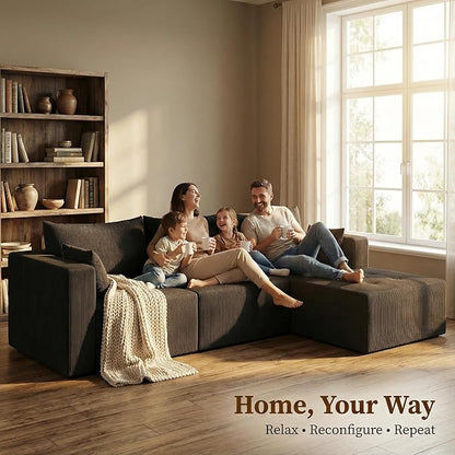 Cloud Boneless Sectional Sofa, Modular Sofa with Deep Seat, Modern Upholstered Couch with Chaise Lounge, Fluffy Comfy L-Shape Sectional Couch for Living Room, Black