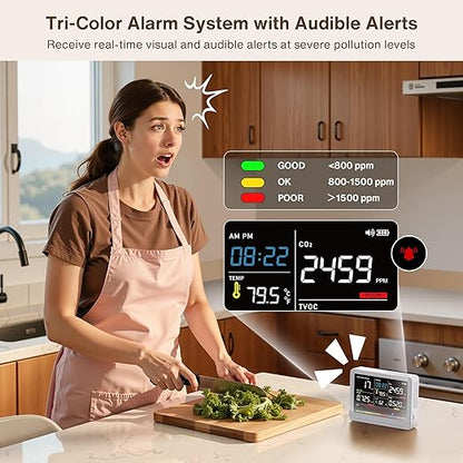 16 in 1 Air Quality Monitor Indoor 10h Battery & 5.5" Display 9 AQI+7 AQI Alerts