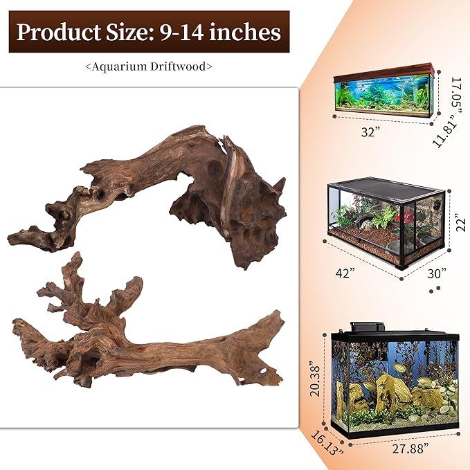 majoywoo Natural Large Coral Driftwood for Aquarium Decor Reptile Decor, Assorted Driftwood Branch 9-14" 2 Pcs, Fish Tank Decoration…