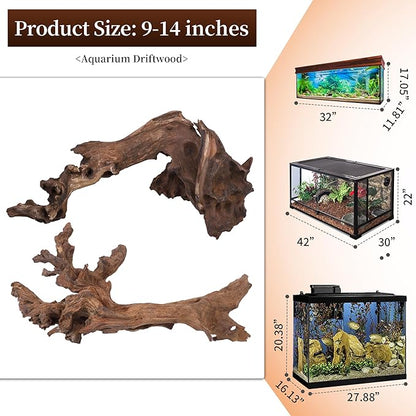 majoywoo Natural Large Coral Driftwood for Aquarium Decor Reptile Decor, Assorted Driftwood Branch 9-14" 2 Pcs, Fish Tank Decoration…