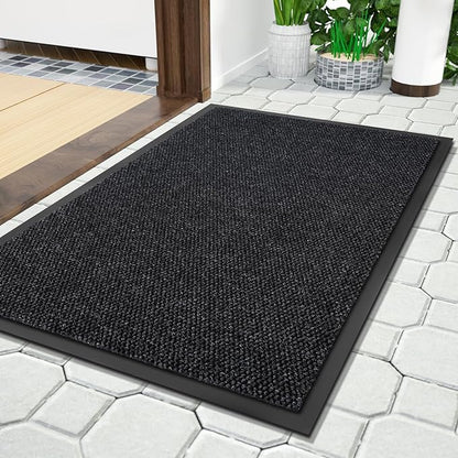 Yimobra Doormat Outdoor Indoor Entrance 29.5 x 17, All-Season All-Weather Front Door Mat, 100% Waterproof Welcome Matt for Floor Garage Outside Entry, Stain and Fade Resistant,Black Grey