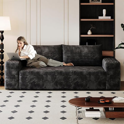 Cloud Loveseat Sofa, Modern Corduroy 2-Seater Couch with Deep Seat, No Assembly Required Memory Foam Sofa, Boneless Sofa in a Box for Bedroom, Apartment, Office,Small Space (Black,63in)