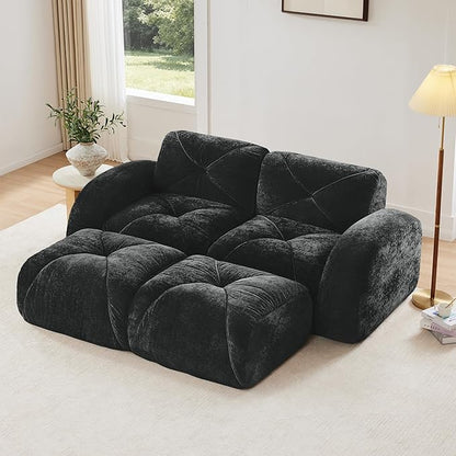 Modular Sectional Sofa with Free Combination,Boneless Floor Couch for Small Spaces, Living Room & Lounge,Velvet 2-Seater Sectional Couch with 2 Ottomans,No Assembly Needed