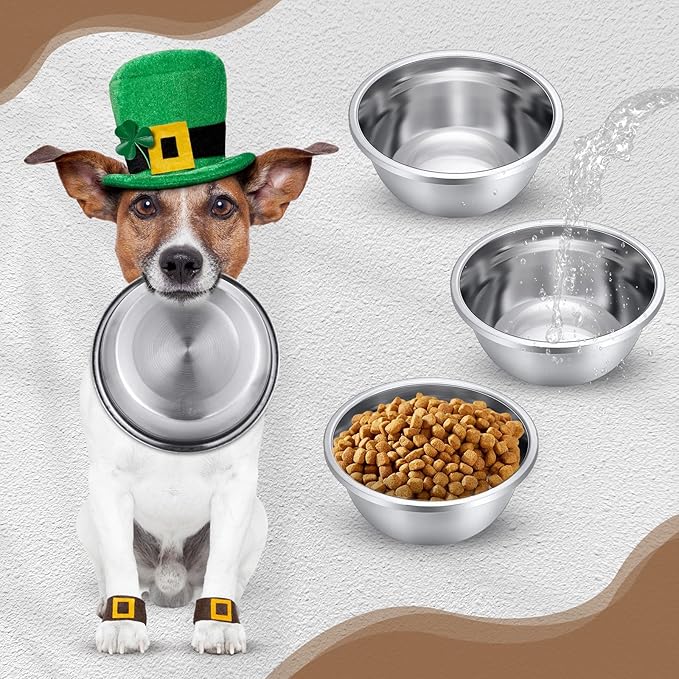 10 Pcs 8 Cup Metal Dog Bowls Stainless Steel Thickened Food Bowls Travel Kennel Food and Water Dish for Medium Large Size Dogs Cats, 64 Oz, Dishwasher Safe