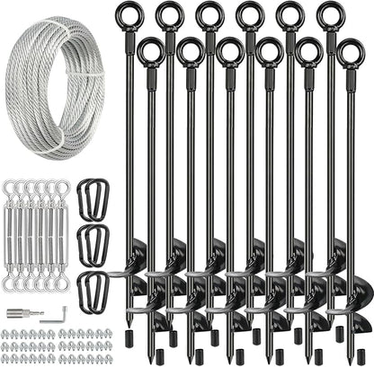 hannger 12 Pcs 30" Long Ground Anchors Shed Anchors Kit with 3/16" Galvanized Cable & Turnbuckles & Carabiners, Heavy Duty Earth Anchors for Sheds Trees Trampoline Greenhouse Swing Set Tent.