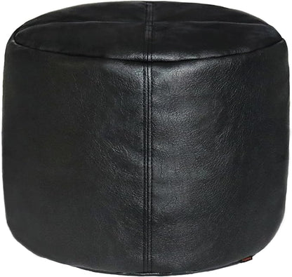 Thgonwid Unstuffed Faux Leather Pouf Cover, Handmade Footstool Ottoman Storage Solution, Floor Footrest Cushion - 16.5" Dx12 H, Pure Black