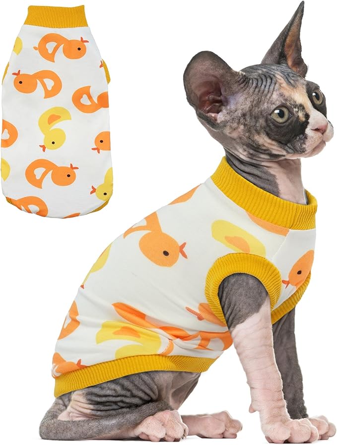 PUMYPOREITY Sphynx Cat Clothes - Stretchy Sweater, Soft Shirt, Pullover Pajamas, Turtleneck for Sphynx, Cornish Rex, Devon Rex - Yellow, XS
