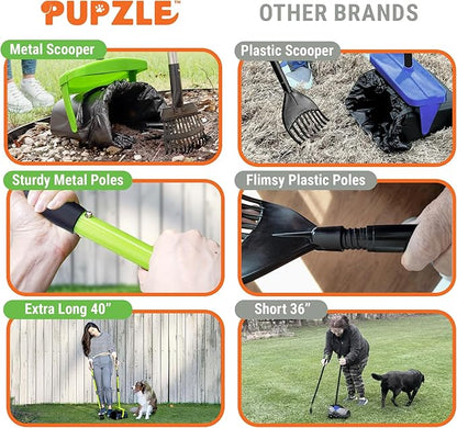 Pupzle Dog Pooper Scooper with Bag Attachment, 40" Long Handle Pooper Scooper for Large Dogs, Dog Poop Scoop for Yard, Large Capacity Swivel Bin and Rake, Lavender Scented Bags (Green)