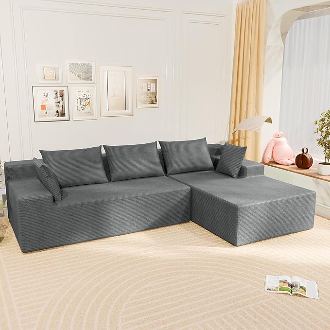 LEVELEVE 107" Cloud Sectional Couch with Deep Seat，Modern Modular Sofa with L-Shape Chaise，No Assembly Required, Upholstered Couches for Living Room Bedroom(Light Gery,Right Facing Chaise)