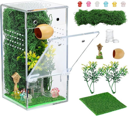 Escape Proof Jumping Spider Enclosure Kit - 3x3x6in Pre-Assembled Acrylic Terrarium with Magnetic Door/Micro Vent Holes/Accessories, Insects Habitat for Spiderlings, Mantis, Tarantulas, Snails