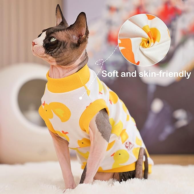 PUMYPOREITY Sphynx Cat Clothes - Stretchy Sweater, Soft Shirt, Pullover Pajamas, Turtleneck for Sphynx, Cornish Rex, Devon Rex - Yellow, XS