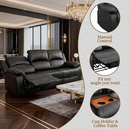 Saxum Tegmen Living Room Furniture Sets, 3 Pieces Sectional Leather Couch Set, Adjustable Recliner Sofa Sets for Living Room/Office (Chair, Loveseat & Sofa, Black)