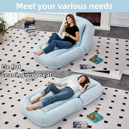 Versatile Light Blue Folding Sofa Chair with 5 Adjustable Positions - Perfect Plush Floor Lounge Chair for Gaming & Relaxation