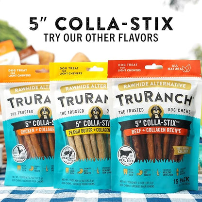 TRURANCH Collagen Sticks - 5" Collagen Sticks for Dogs - Long Lasting Healthy Joint Support - Rawhide Alternative - Skin & Coat Health - Made with Real Beef, Value Pack, 15 Bags, 225 Count