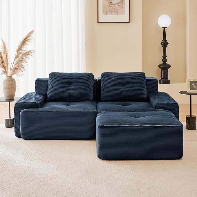 80'' Loveseat Sofa, 32D Foam Corduroy Boneless Couch with Pillow, Deep Seat Wide Arm Sectional L Shaped Couch for Living Room, Small Spaces, Studio Apartment