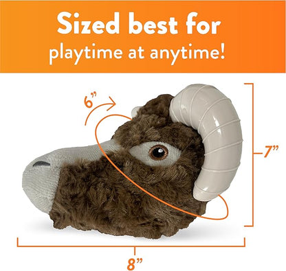 Spunky pup Knucklehead Durable Dog Toy - 2-in-1 Plush & Chew Toy for Aggressive Chewers, Chicken-Flavored Dental Chew, Durable Double-Stitched Squeaker- Ram