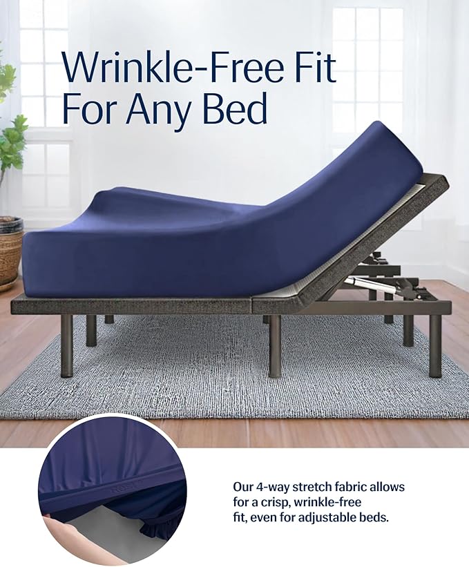 REST® Evercool®+ Fitted Sheet, Cali King, Midnight Blue, 15" Deep (up to 18’’), Breathable Bedding for Hot Sleeper and Night Sweats, Bed Sheet with Ionic+ Self-Cleaning Silver Yarn for Sensitive Skin
