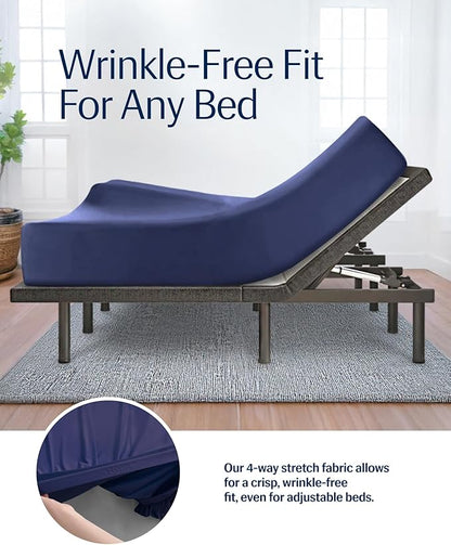 REST® Evercool®+ Fitted Sheet, Cali King, Midnight Blue, 15" Deep (up to 18’’), Breathable Bedding for Hot Sleeper and Night Sweats, Bed Sheet with Ionic+ Self-Cleaning Silver Yarn for Sensitive Skin