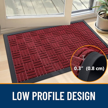 OLANLY Front Door Mat Outside Entrance 33x21, Absorbent, Heavy Duty Sturdy Natural Rubber Doormat Indoor Outdoor, Non-Slip, Stain and Fade Resistant, Low Profile Floor Mat for Entryway, Black Red