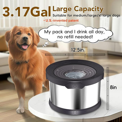 UPSKY 12L Dog Water Bowl No Spill Stainless Steel for Slow Drinking Black | Large Capacity, Spill-proof, Non-slip Design, Durable, For Large Dogs, Messy Drinkers & Multi-pet Homes, Outdoor / Indoor
