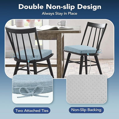 Chair Cushions for Dining Chairs, Non Slip Chair Pads with Ties and Washable Covers, Memory Foam Kitchen Chair Cushions Set of 4, 16"X16"X2.5", Light Blue