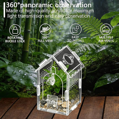 House-Shaped Acrylic Insect Terrarium & Reptile Habitat Kit - Multi-Purpose Bug Enclosure for Jumping Spiders, Praying Mantises & Frogs - Clear Acrylic Insect Cage with Ventilation, Easy Maintenance