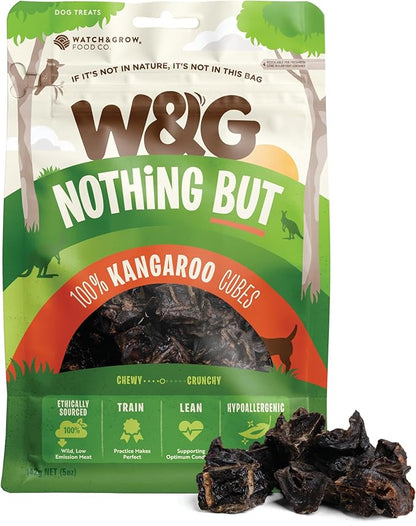 W&G Kangaroo Cubes, All Natural Dog Treats, Low Fat Air-Dried Lung Bites, Single Ingredient Snack for Sensitive Stomach Pets, Healthy Chews for Small to Large Dogs, No Fillers, No Grain, 5oz