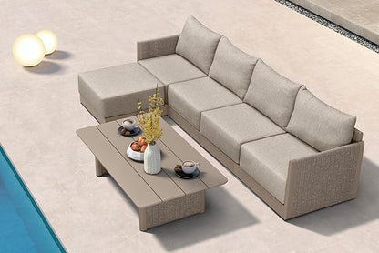 PURPLE LEAF Patio Furniture Set 6 Pieces Outdoor Conversation Sets with Coffee Table PP Rope Patio Sofa with Cushions and Table Manual Weaving Deep Seating Furniture for Porch Lawn Backyard Beige
