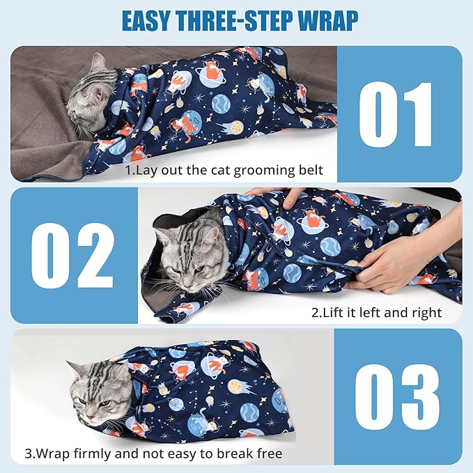 Cat Grooming Wrap,Anti-Escape Cat Wrap for Grooming,Self-Adherent Soft Cat Blanket to Wrap,Anti-Bite,Clip Nails,Anti-Scratch,Cat Calming Wrap,Cat Burrito Wrap,Swaddle Wrap Pet Tool
