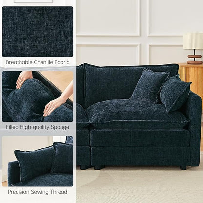 saows Modular Sectional Sofa, 147.2 Inch U Shaped Couch Set with Armrests, 4-Seater Comfy Cloud Couches with Movable Ottoman for Living Room Apartment, Blue