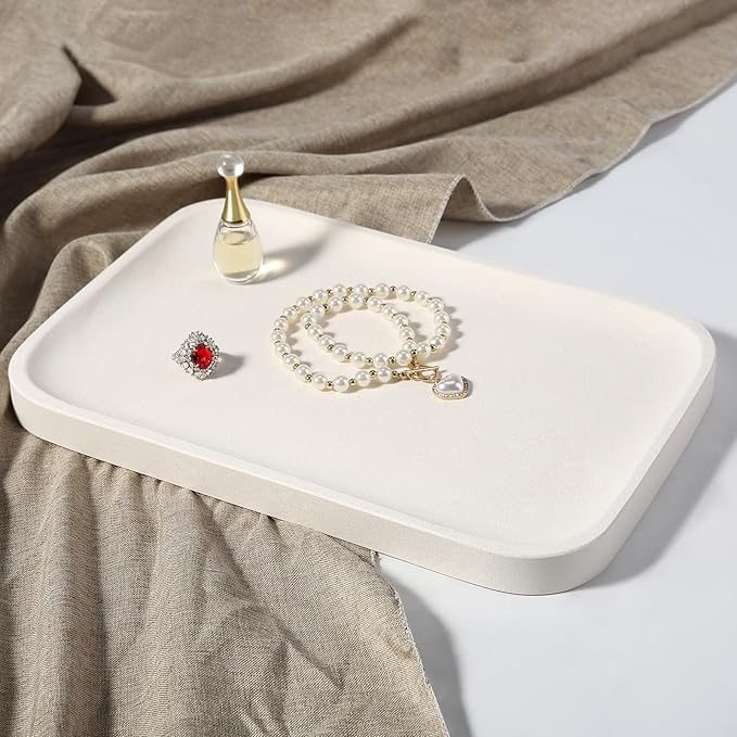 Koville Marble Tray, 12"x8" Marble Vanity Tray for Bathroom Kitchen Countertop, Rectangular Stone Tray for Cosmetics Perfume Trinket, Decorative Catchall Trays (Lymra Limestone)