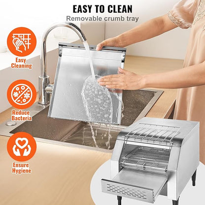 VEVOR Commercial Conveyor Toaster, 300 Slices/Hour, Heavy Duty Stainless Steel