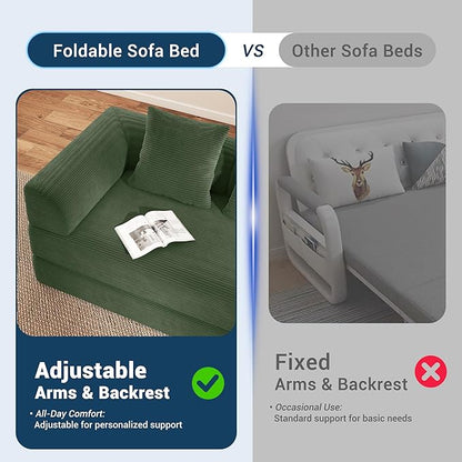 Cloud Boneless Convertible Floor Sofa Bed, 70" 4-in-1 Foldable Compressed Loveseat Lounge Sleeper 2 Seater Couches, High-Density Sponge & Corduroy Fabric Futon Daybed for Living Room Bedroom(Green)