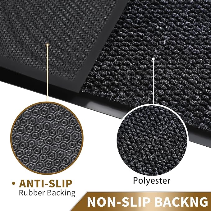 Yimobra Doormat Outdoor Indoor Entrance 36 x 24, All-Season All-Weather Front Door Mat, 100% Waterproof Welcome Matt for Floor Garage Outside Entry, Stain and Fade Resistant,Black Grey