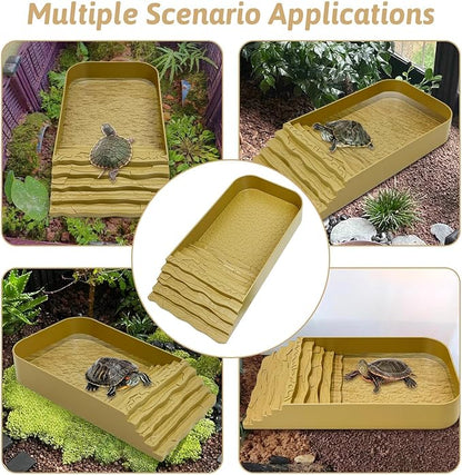 PINVNBY Reptile Bathing Pool Plastic Tortoise Food Dish with Ramp Reptile Food Dish & Water Bowl Tortoise Habitat Accessories for Frog Lizard Box Turtle