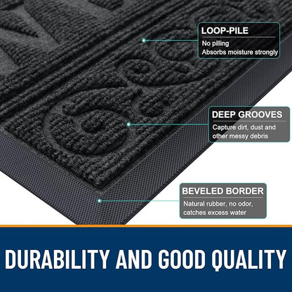 OLANLY Welcome Door Mat Indoor Outdoor Entrance, Heavy Duty Sturdy Front Door Mat, Waterproof All-Weather Doormat, Stain Resistant, Low Profile, Easy Clean Patio Entryway Mat, 47 x 24, Black