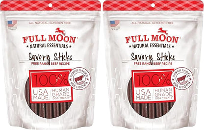 Full Moon All Natural Human Grade Dog Treats, Essential Beef Savory Sticks, 22 Ounce, 1.375 Pound (Pack of 2)
