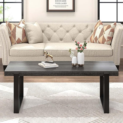 FOLUBAN Industrial Coffee Table, Rustic Wood and Metal Center Table, Modern Rectangle Cocktail Tea Table for Living Room, Dark Gray, 47 Inch
