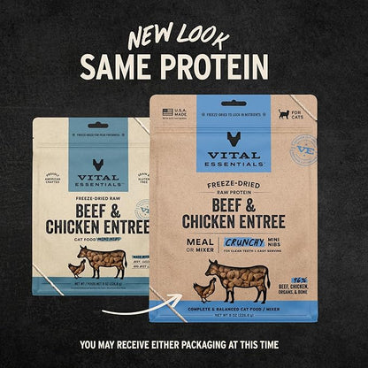 Vital Essentials Freeze-Dried Raw Beef & Chicken Meal or Mixer Cat Food Crunchy Nibs, 8 oz