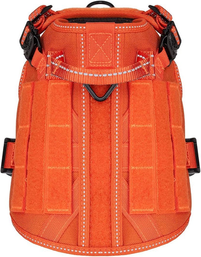 ICEFANG Tactical Dog Harness for Small Dogs,Reflective No Pull Dog Vest | with Control Handle,Adjustable,Front Hook,2 Leash Clips,Soft Padded,MOLLE Panel,Orange,Small