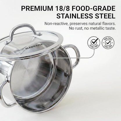 Sunhouse Professional 12-Quart Whole-Clad Multi-Ply Stainless Steel Stock Pot