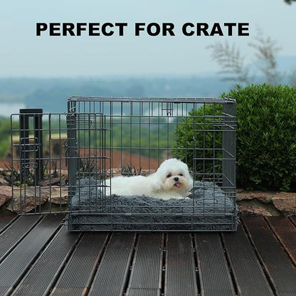 Bedfolks Waterproof Crate Bed, Plush Dog & Cat Kennel Pad, Faux Fur, Washable, 23"x18", Dark Grey