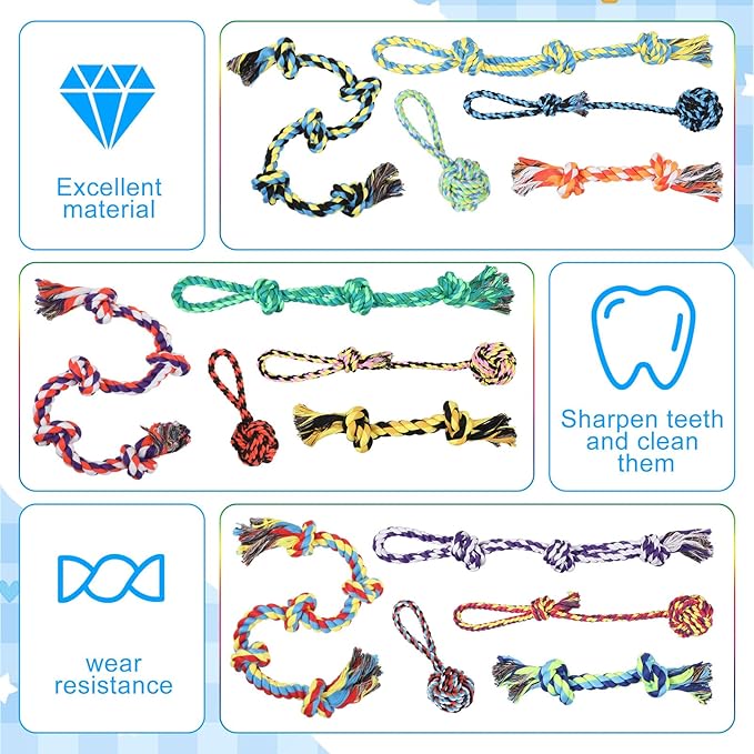 Wettarn 15-Piece Dog Rope Toys - Heavy Duty Cotton, Tough Tug Toys for Aggressive Chewers, Medium to Large Breeds, Puppy Teeth Cleaning, 5 Types