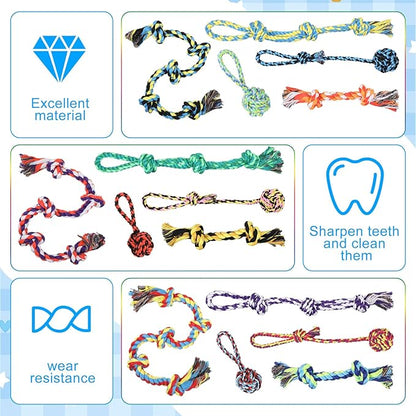 Wettarn 15-Piece Dog Rope Toys - Heavy Duty Cotton, Tough Tug Toys for Aggressive Chewers, Medium to Large Breeds, Puppy Teeth Cleaning, 5 Types