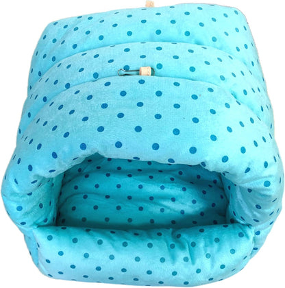 WOWOWMEOW Guinea-Pigs Bed,Hamster Bed,Small Animals Warm Hanging Cage Cave Bed (L, Dot- Blue)