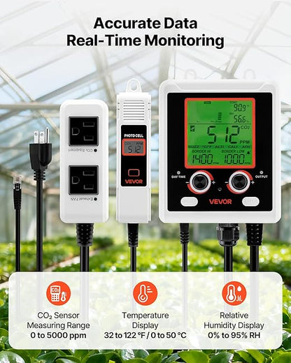VEVOR Carbon Dioxide Monitoring Controller, Dual Outlets Carbon Dioxide